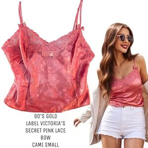 90'S VINTAGE VICTORIA'S SECRET GOLD LABEL BABY PINK BOW CAMI TOP SMALL